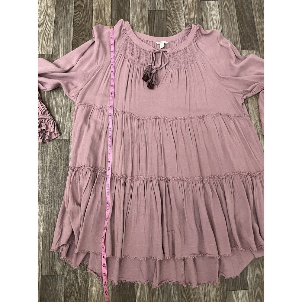 CATO XL Mauve Pink Tiered Boho Peasant Blouse Babydoll High Low Hem Top - Picture 13 of 14